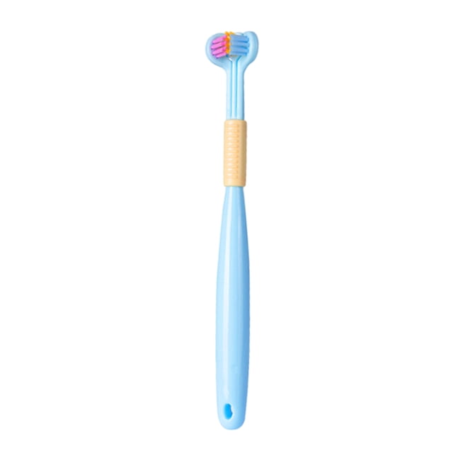 Transemion Triple Sided Toothbrush Soft And Gentle Protection Plastic Three Head Toothbrush For Cleaning A22 Sky Blue Child 1Set