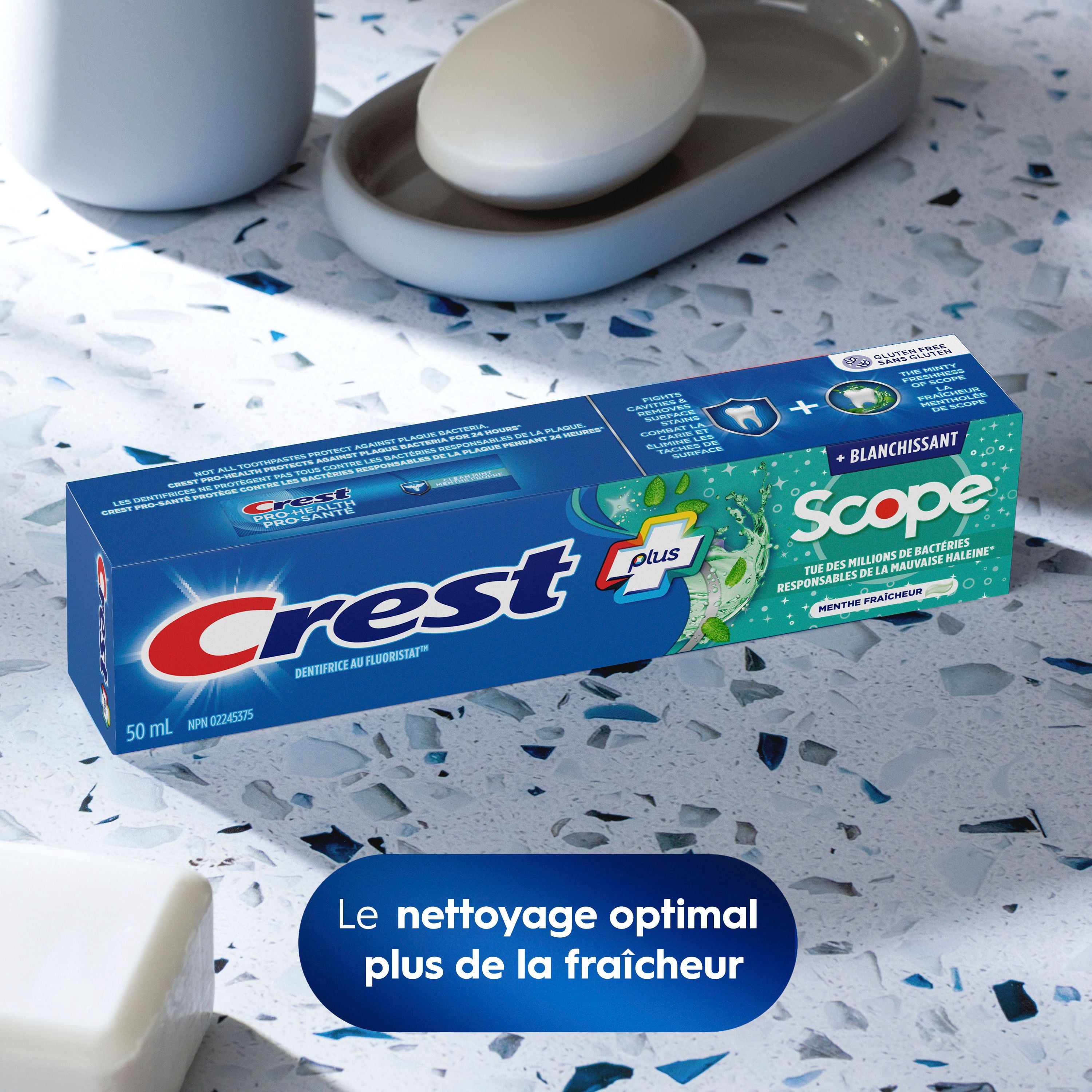 Dentifrice Crest blanchissant plus Scope, Menthe fraîcheur, 50mL