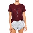 thumbnail image 3 of T-Shirt pour Femmes à Col Rond, Blouse à Manches Courtes, Haut Décontracté à Inscription, T-Shirt à Manches Courtes pour Femmes, Rouge Vin, P, 3 of 7
