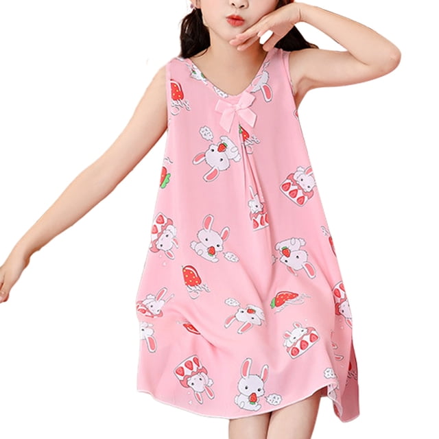 Penkiiy Chemises de Nuit Filles Douces Vêtements de Nuit Nuisette Manches Volantées Rabbit Pyjamas 1-8 Ans Rose