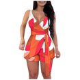 thumbnail image 1 of Mikilon Womens Stylish Outfit 2 Piece Set Spring/Summer V-Neck Lace-Up Printed Strapless Camisole Shorts Casual Set Red M, 1 of 6