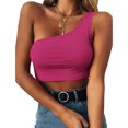 thumbnail image 1 of Débardeurs Courts Sans Manches pour Femmes Aguichant une Épaule T-Shirts Basiques (Rose Rouge, m), 1 of 5