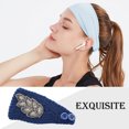 thumbnail image 3 of Crochet Headbands Winter Leaves Pattern with Rhinestones Elastic Head Rhinestones Protector Wide Warm Chunky Hair Accessories for Girls Navy, 3 of 7
