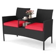 thumbnail image 1 of Costway Patio Loveseat with Built-in Table Soft Cushions & Tempered Glass Tabletop Red, 1 of 1
