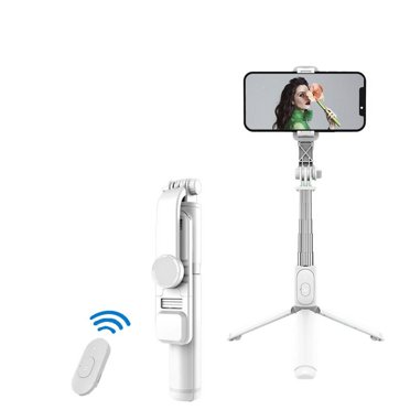 Q02S Perche à Selfie Portable Trépied de Téléphone 104.5CM/41 Pouces Trépied Extensible Rotation Support de Téléphone Portable Perche à Selfie Trépied en Acier Inoxydable Stabilisateur Q02 Blanc