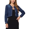 thumbnail image 1 of INSPIRE CHIC Vestes en Denim pour Femmes Sans Col Manches Longues Boutonnées Vestes en Jean Courtes TG Bleu Foncé, 1 of 7