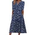 thumbnail image 2 of zanvin Robes de Mode pour Femmes Été Imprimé Décontracté Col en V Bouton Manches Courtes Vacances Poches Robe, Bleu, 2 of 5