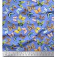 thumbnail image 1 of Soimoi Blue Moss Georgette Fabric Colorful Butterfly Printed Fabric 1 Yard 42 Inch Wide, 1 of 5