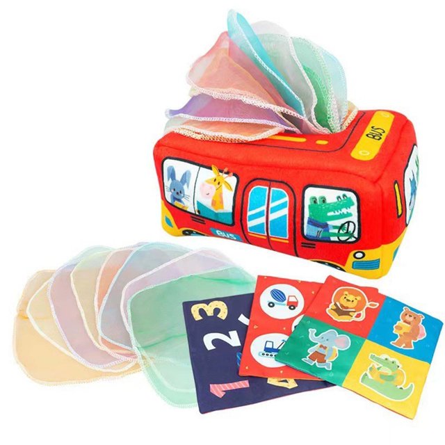 A Baby Tissue Box Toy With Crinkle Paper Sensory Scarves Soft Stuffed Pull Activity Developmental Infant Learning Toy Fine Motor Skills Practice