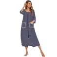 thumbnail image 1 of KYAIGUO Chemises de Nuit en Coton pour Femmes, Robe de Maison Douce à Rayures, Manches Longues, Chemises de Sommeil, Tenue de Nuit d'Automne, Robe de Pyjama, Chemise de Nuit P-2TG, 1 of 8