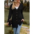 thumbnail image 3 of Diconna Women Fashion V-Neck Cardigan Solid Color Rib Long Sleeve Sweater Button-Down Fall Casual Soft Knit Coat, 3 of 7