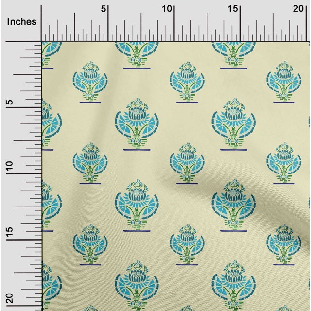 oneOone Cotton Poplin Fabric Floral Block Printed Craft Fabric BTY 42 Inch Wide