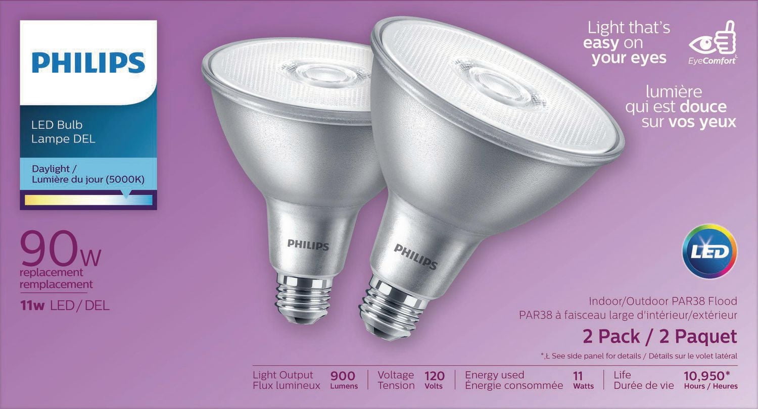 PHILIPS 11W PAR38 Daylight LED Reflector bulbs 2-pack