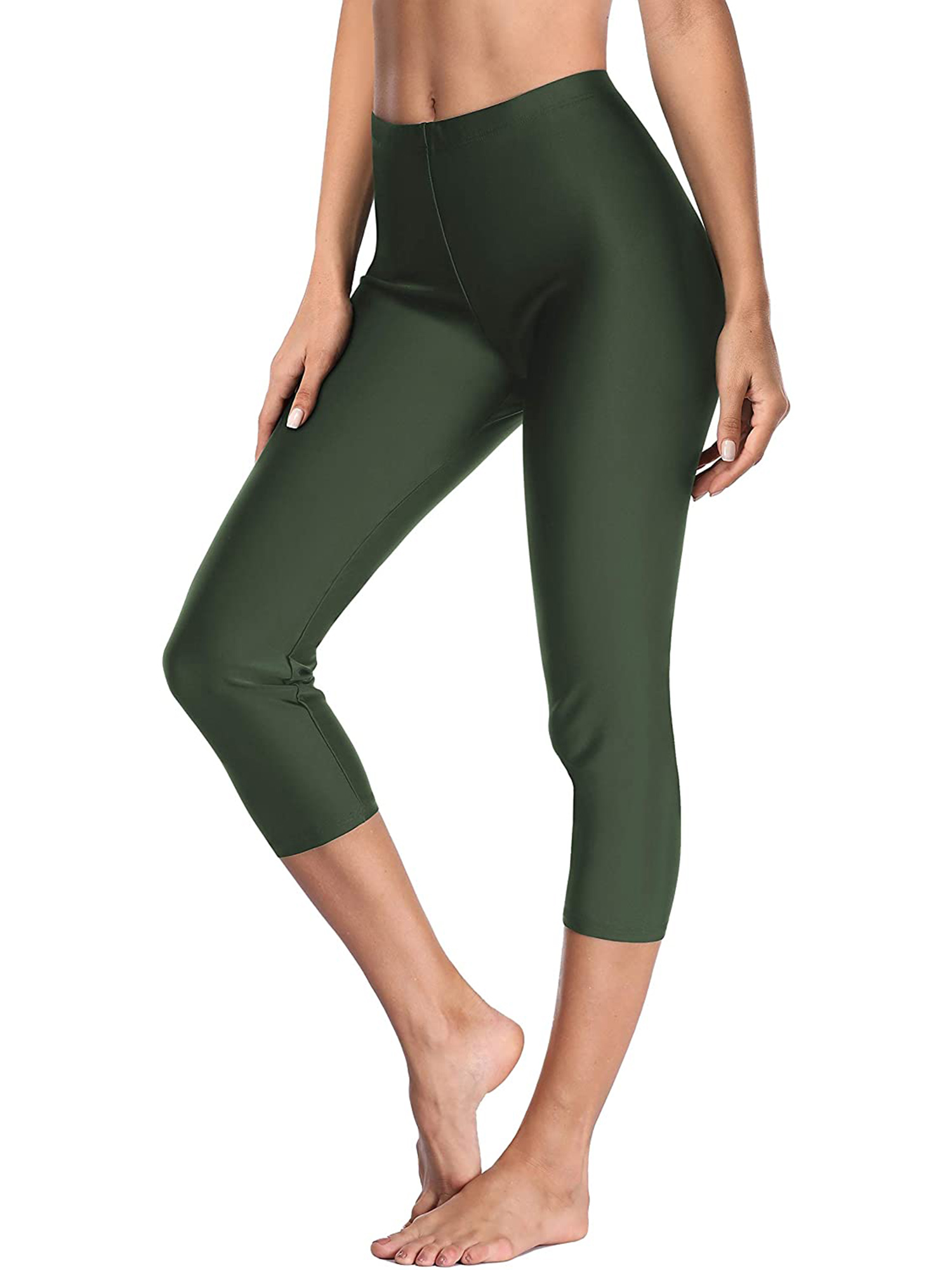 Womens Swim Pants Solid High Waisted Swim Capris Swimming Leggings