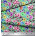 thumbnail image 2 of Soimoi Green Poly Georgette Fabric Leaves,Pink Flower & Butterfly Printed Fabric 1 Yard 42 Inch Wide, 2 of 3
