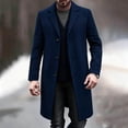 thumbnail image 2 of Lovzfmll Men's Wool Trench Coat Notched Lapel Button Front Pockets Long Navy, S, 2 of 8