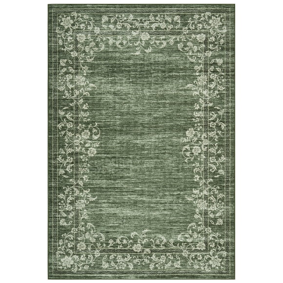 Modern Floral Area Rug - Large 10x13ft, Washable, Low Pile, Non-Slip, Mark Resistant, Collapsible Carpet for Living Room, Bedroom, Dining Room - Green, USA Storage