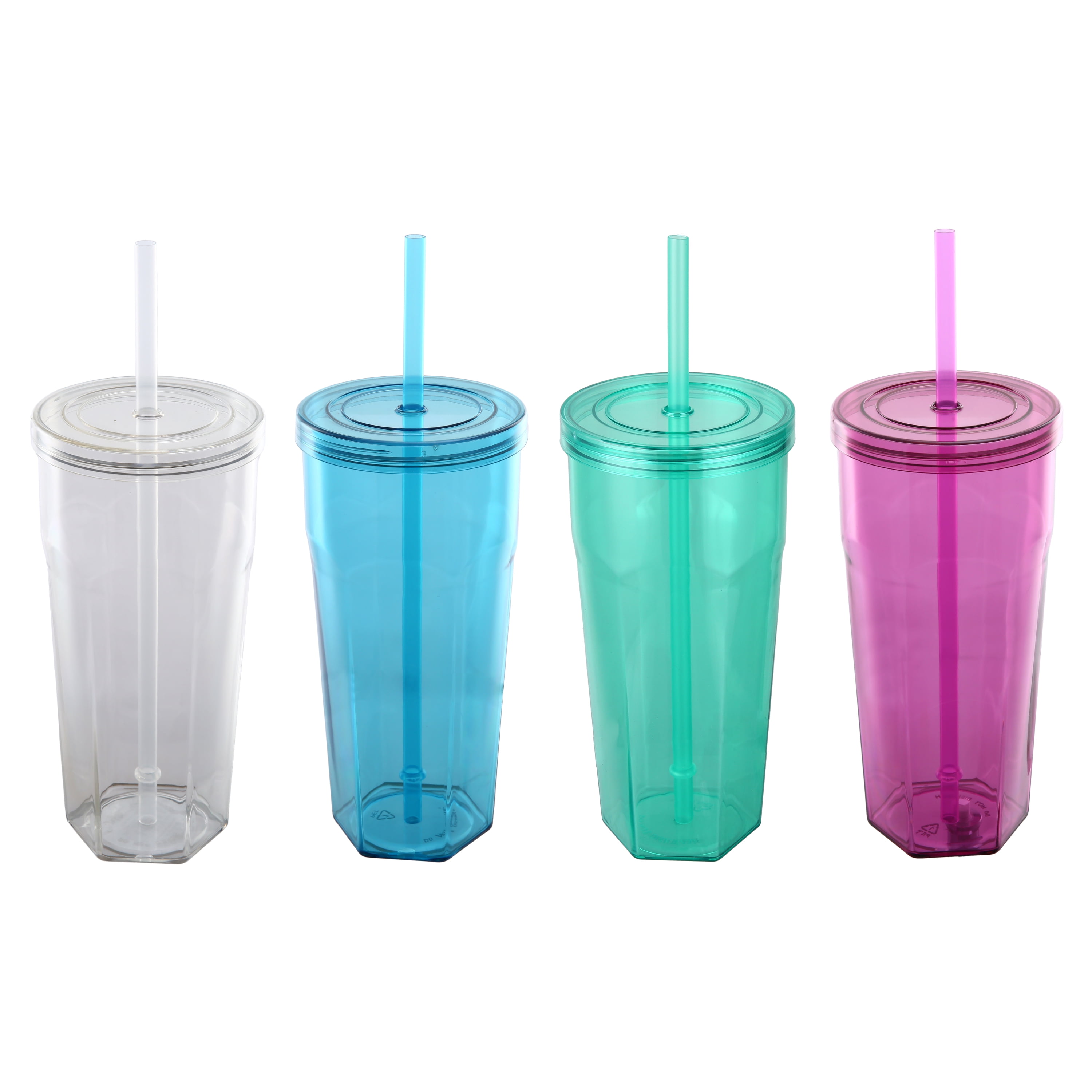 Gobelet en plastique Mainstays de 59 cl avec couvercle à visser et paille bleu