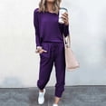 thumbnail image 1 of Simua Ensemble 2 Pcs pour Femmes Col Rond Manches Longues Pantalon Grand Taille Haute Élastique Pantalon Long Fluide avec Poche, 1 of 6