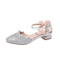 thumbnail image 1 of Cathalem Toddler Girls Sandals Open Toes with Ankle Strap Rhinestone Dress Shoes,Silver 28, 1 of 4