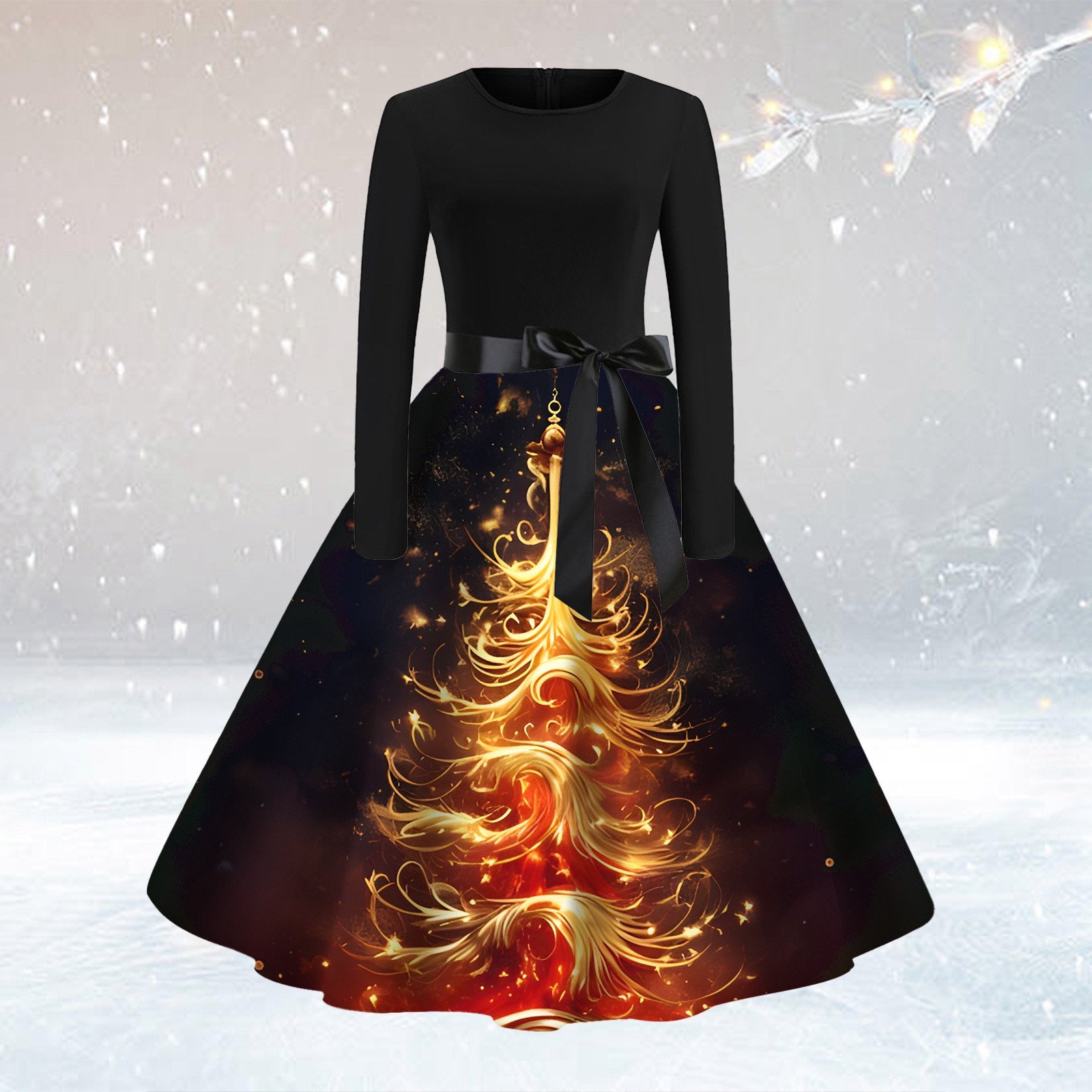 curvy christmas dresses Formal Dress Short Women's Round Neck Long Sleeve Patchwork Merry Printed Large Dress Plus Size Formal for Women on Clearance Boasting a stylish neutral