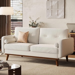 IdealHouse 65" Mid Century Modern Loveseat Sofa, Linen Upholstered 2-Seater Couch, Deep Seat Love Seat for Living Room, Bedroom, Office, Small Space, Beige