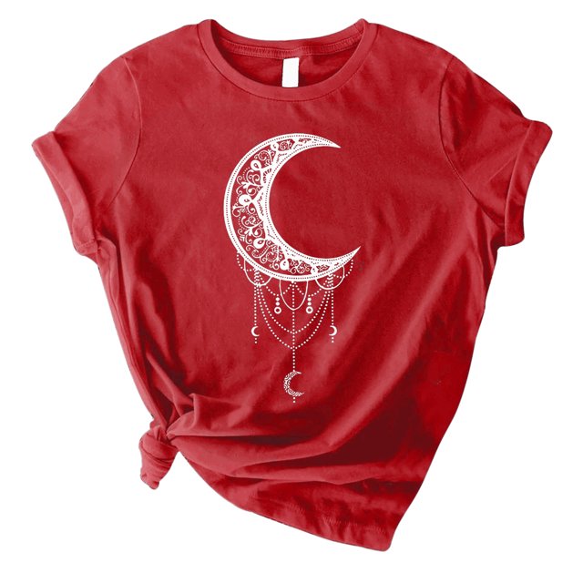 Hauts à Manches Courtes pour Femmes Mode Femmes T-Shirt à Col Rond Imprimé Lune T-Shirt à Manches Courtes T-Shirt Décontracté Hauts