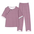thumbnail image 1 of Timegard Womens 2 Piece Sets Plus Size Striped Crewneck Short Sleeve Tops and Elastic Waisted Pants Casual Outfits, 1 of 3