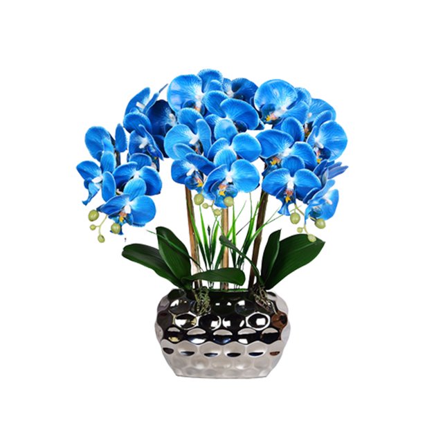 Xingzhi Large Artificial Orchid Bonsai with Vase Phalaenopsis Faux Plants Orchids Flowers Arrangements Table Home Decor Blue