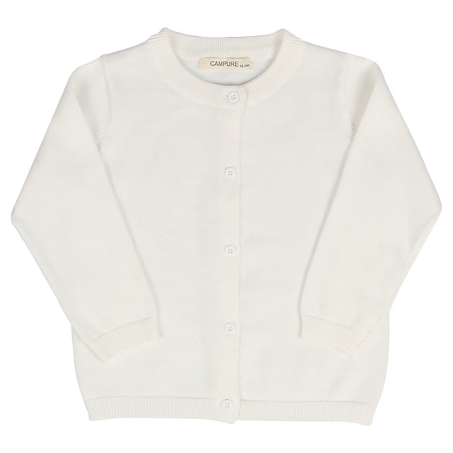 LSLJS Cardigans en Coton pour Nouveau-Nées Filles, Chandail à Manches Longues à Col Ras du Cou, Chandails à Boutons pour Tout-Petites Filles, Entrepôt ( 12-18 Mois, Blanc )