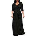 thumbnail image 1 of Npasoilc Robes pour Femmes Combinaison à Manches Mi-Longues pour Femmes, Couleur Unie, Col en V, Taille Cintrée, Robe Longue, 1 of 6