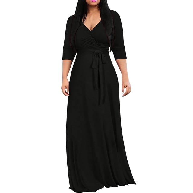 Npasoilc Robes pour Femmes Combinaison à Manches Mi-Longues pour Femmes, Couleur Unie, Col en V, Taille Cintrée, Robe Longue