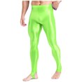thumbnail image 4 of YUUMIN Men's Shiny Compression Pants Oil Glossy Stretchy Workout Sports Base Layer Trousers Fluorescent Green A L, 4 of 6
