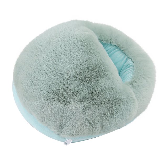 Back Heating Pad for Back Pain Foot Heated Warmer Slippers Portable Feet Warmers with Electric Heating Pad. A light green plush foot warmer with a soft, cozy texture and an enclosed design for warmth and comfort. Features an electric heating pad for soothing heat therapy, suitable for relieving foot pain, poor circulation, and plantar fasciitis. This electric foot warmer is ideal for use at home during colder months or as a thoughtful gift.