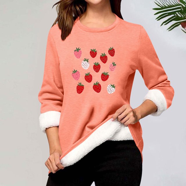 Heisall Chemises de Base pour Femmes Automne Hiver Imprimé Floral Col Rond Manches Longues Épaissies Polaire Teddy Shearling Chaud Ajusté Hauts Thermiques pour Usage Quotidien par Temps Froid