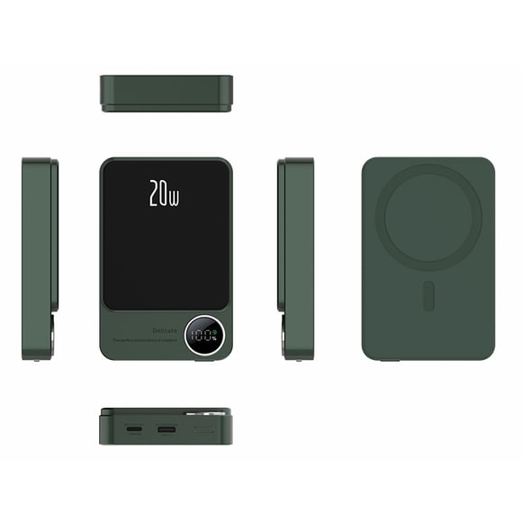 yeacher Ultra-Slim Magsafe Power Bank with 20W PD Fast Charging, 10000mAh Magnetic Wireless Portable Charger, Credit Card-Sized, Green Aluminum Alloy Design