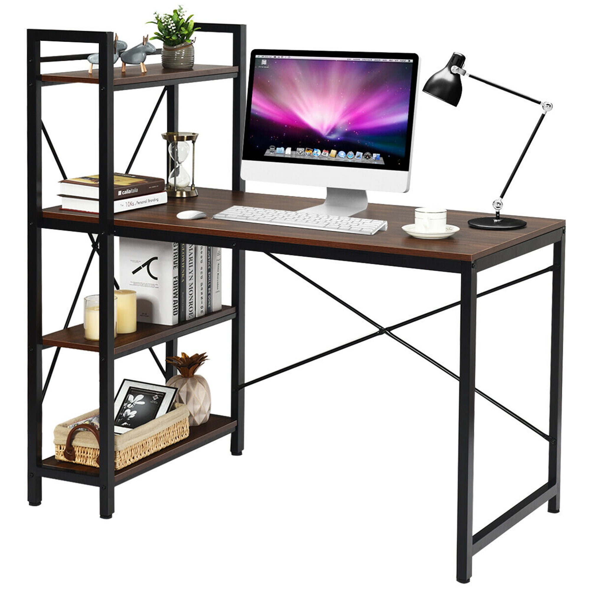 Gymax 47.5'' Computer Desk Writing Desk Study Table Workstation With 4-Tier Shelves