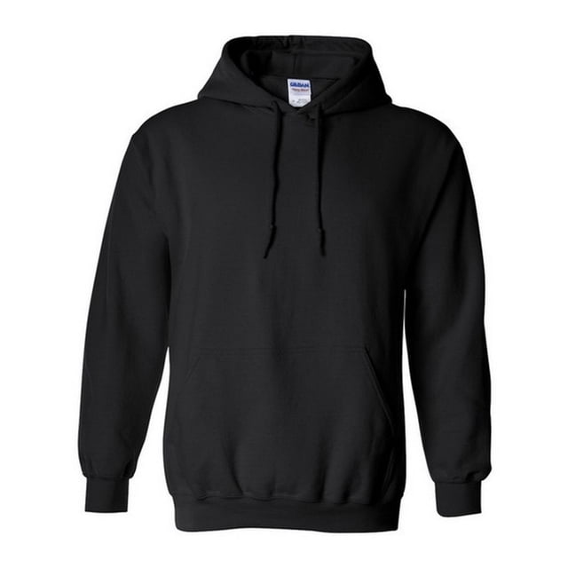 Gildan Chandail à Capuchon pour Adulte en Mélange Épais / Chandail à Capuchon au design Noir Uni. Fait de 50 % Coton et 50 % polyester avec un Tissu en Molleton de Poids Moyen. Comprend un Capuchon à Double Couche avec Cordons, une Poche Kangourou, des Poignets et un Ourlet Côtelés Élastiqués, et une Coupe Décontractée. Certifié Oeko-Tex Standard 100 et Sedex pour la Durabilité.
