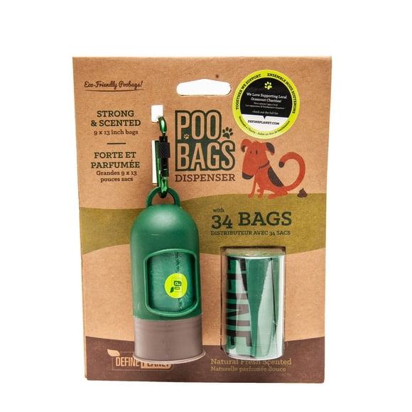 Define Planet™ Trousse de Départ / Distributeur avec 2 Rouleaux de Sacs à Excréments, 34 Sacs à Excréments pour Chien Parfumés aux Agrumes