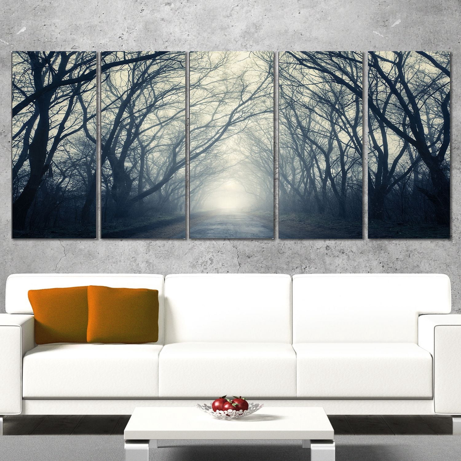 Design Art Dark Autumn Forest Fog Modern Photography Canvas Print