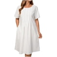 thumbnail image 1 of Amzcrzy Robes pour Femmes Robe en Coton et Lin de Couleur Unie Mode à Manches Courtes Robes d'Été pour Femmes Col Rond Robe d'Été Décontractée Plissée Robes Midi pour Femmes avec Poche, 1 of 9