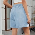 thumbnail image 4 of Olyvenn Women's Denim Shorts, Elastic Wasit Mid Rise Loose Fit with 2 Front Pockets, Stretchy Jeans Short Pants Light Blue L, 4 of 5
