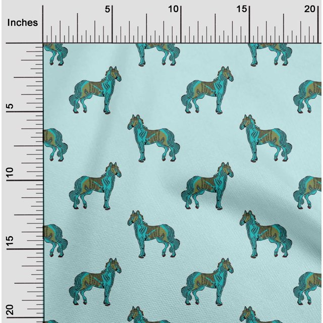 oneOone Cotton Silk Fabric Horse Block Printed Craft Fabric BTY 42 Inch Wide