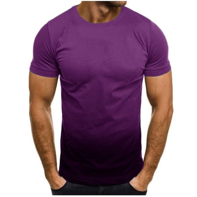 PEZHADA Chemises Hommes Décontractées Manches Courtes T-Shirt Ajusté Homme Couleur Contrastée Tee Dégradé Manches Courtes Hauts d'Été Col Rond Chemises Décontractées T-Shirts d'Entraînement Chemises Hommes T-Shirts Graphiques