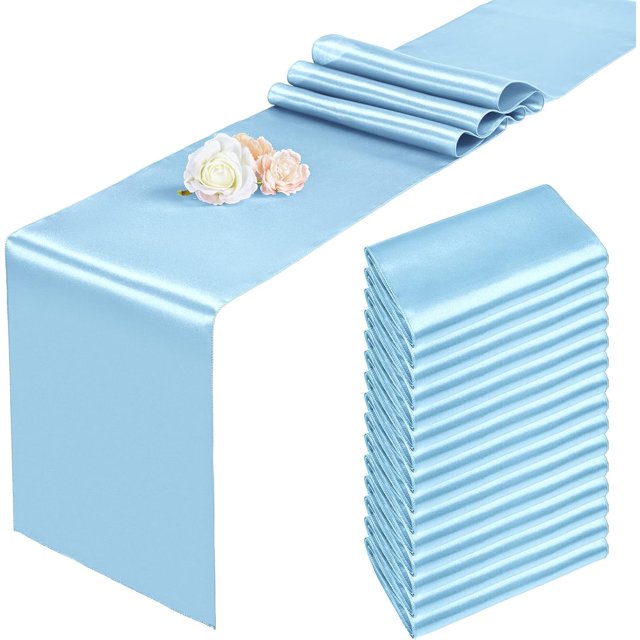 15 Pack Dusty Blue Satin Table Runners 12 x 108 Inch Long Table Runners for Rectangle Round Tables, Smooth Satin Table Runner for Wedding,Birthday Party Banquets Graduation Engagements Decoration
