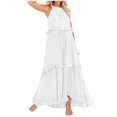 thumbnail image 2 of Robes d'Été pour Femmes 2025 Robe Maxi Sans Manches Décontractée Fluide à Volants Élégante Unie Robe de Soleil Blanche L, 2 of 5