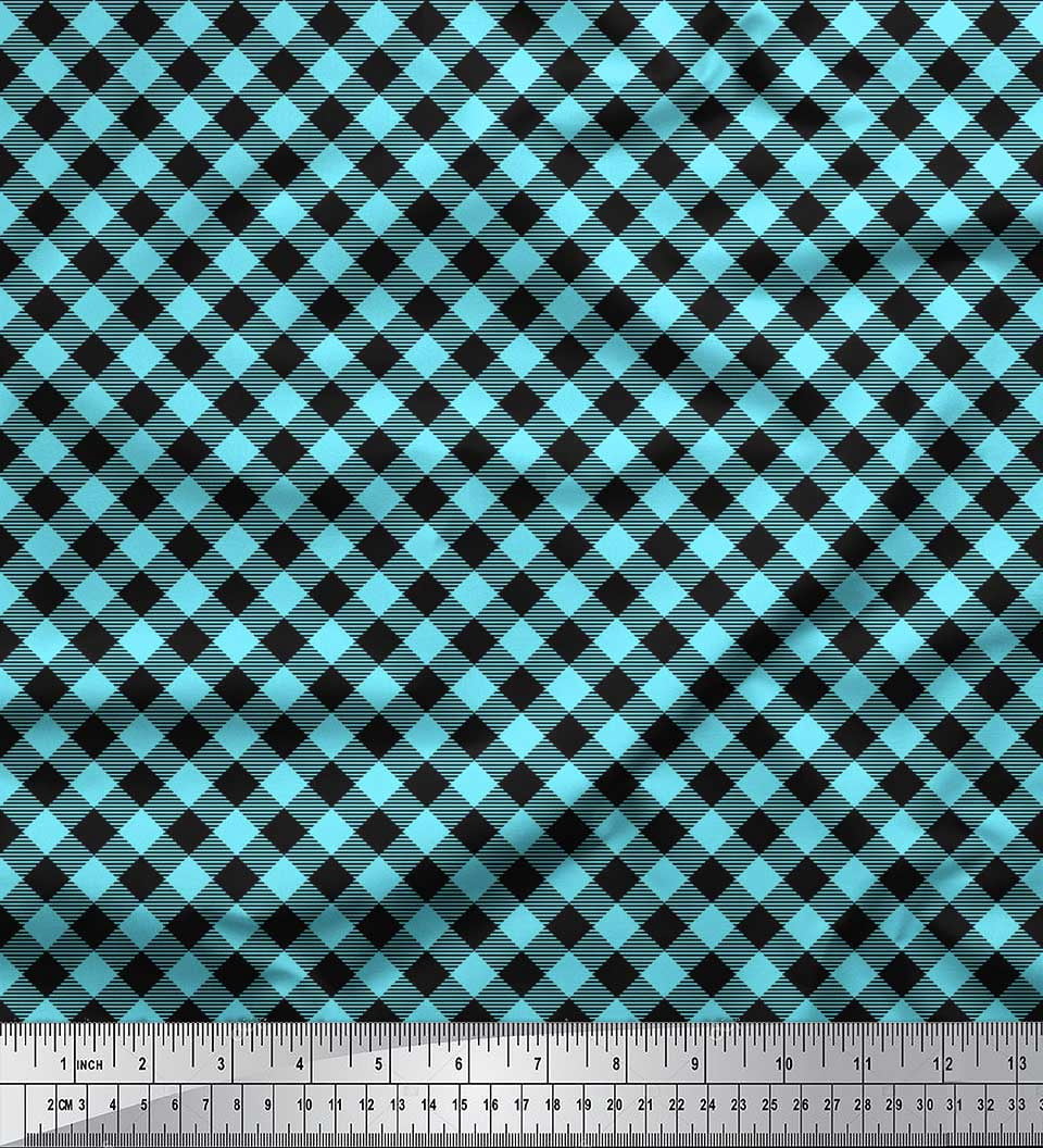 Soimoi Blue Viscose Chiffon Fabric Diagonal Check Printed Craft Fabric by the Yard 42 Inch Wide