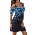 thumbnail image 2 of Fshaion Robe d'Été pour Femmes 2024 Grande Taille Imprimé Manches Courtes Épaules Dénudées Col Rond Robe Liquidation à Moins de 10!, 2 of 5