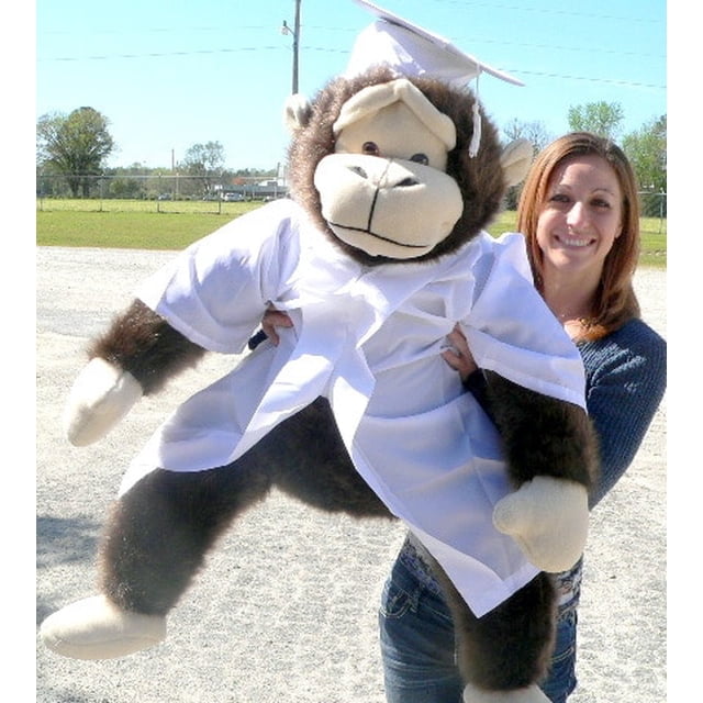 Grand Gorille Monkey en Peluche de 40 Pouces de Hauteur, Blanc, Robe de Collation des Grades et Toque
