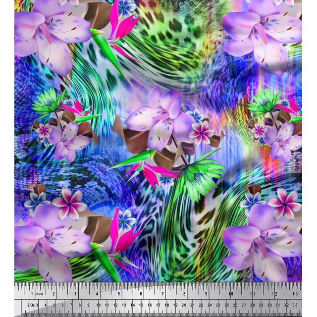 Soimoi Rayon Fabric Animal Skin & Tropical Flower Printed Fabric 1 Yard 42 Inch Wide